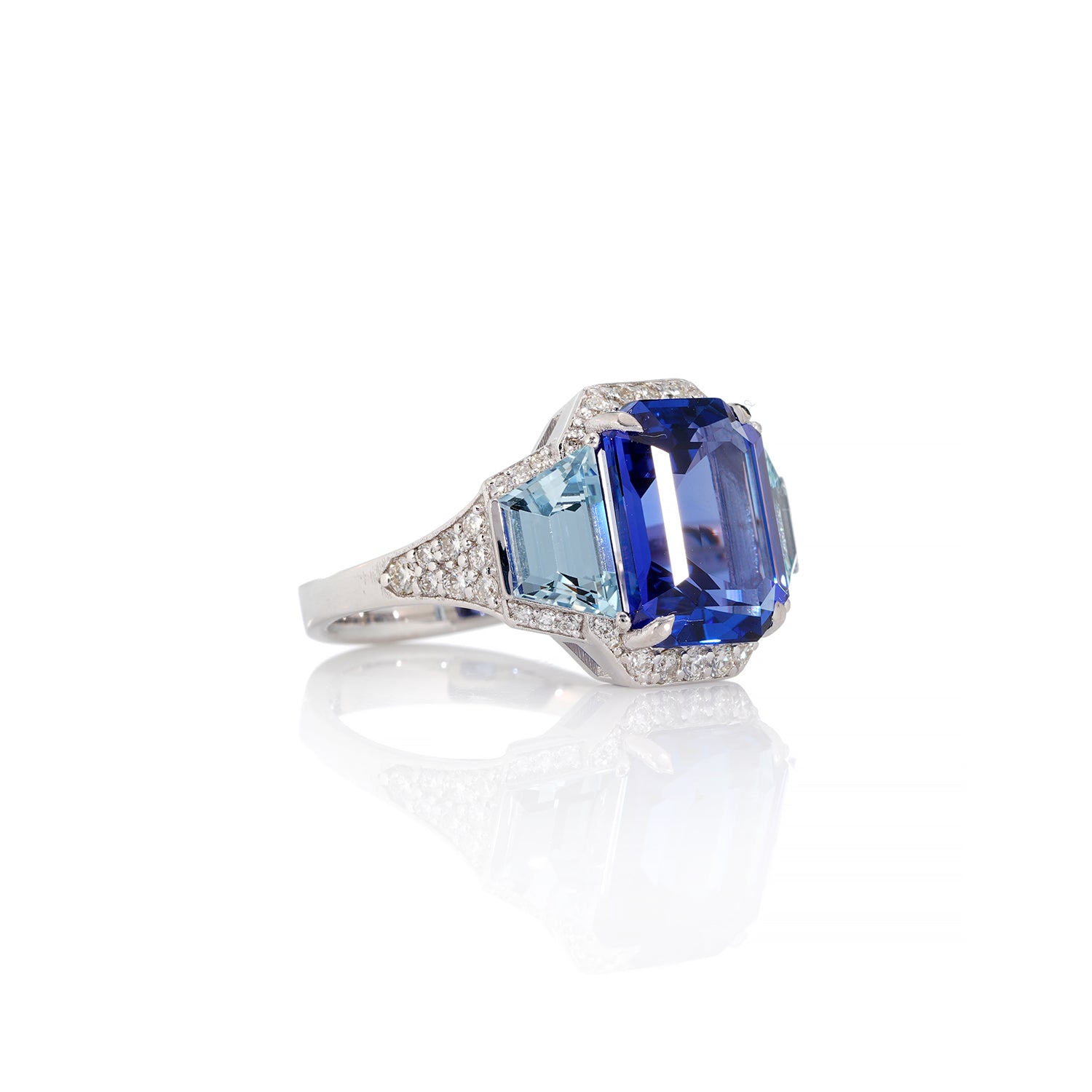 Tanzanite, Aquamarine Deco Ring
