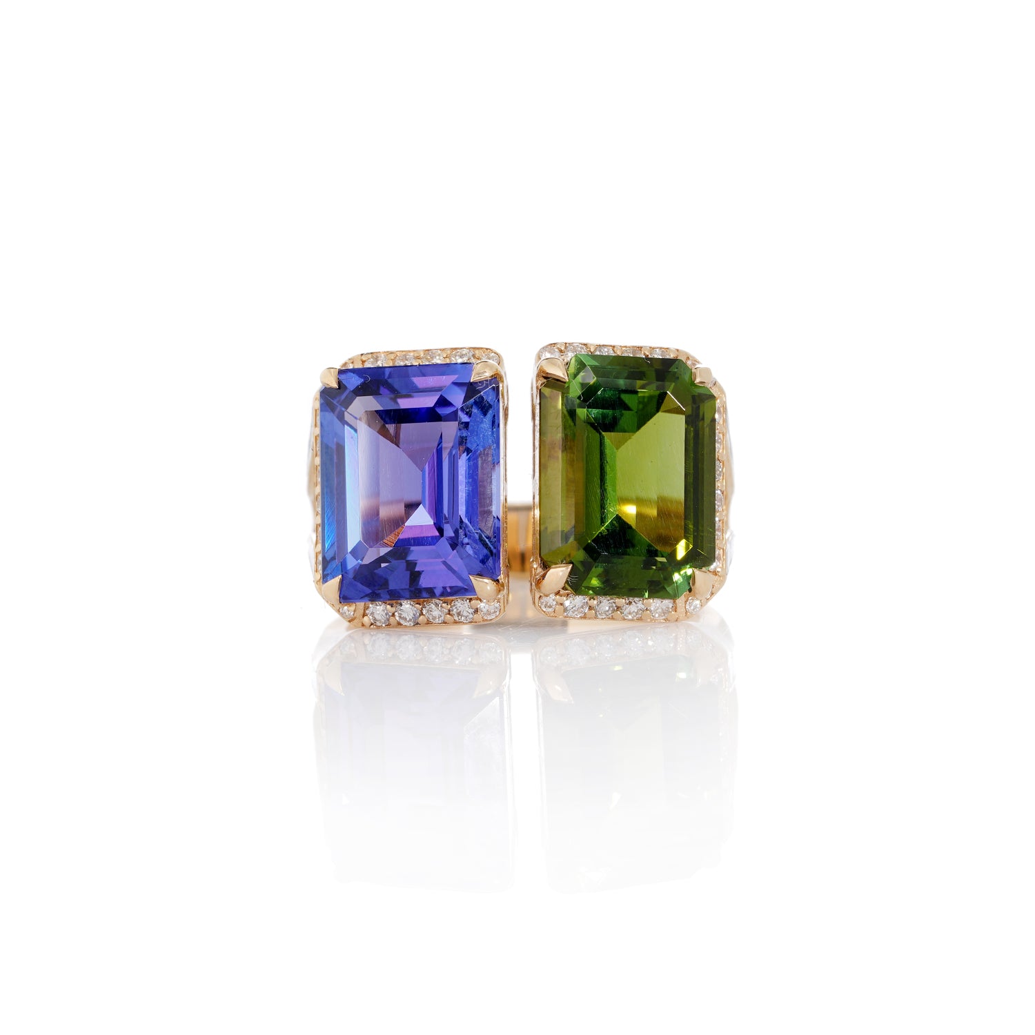 Tanzanite, Green Tourmaline Two-Stone Ring