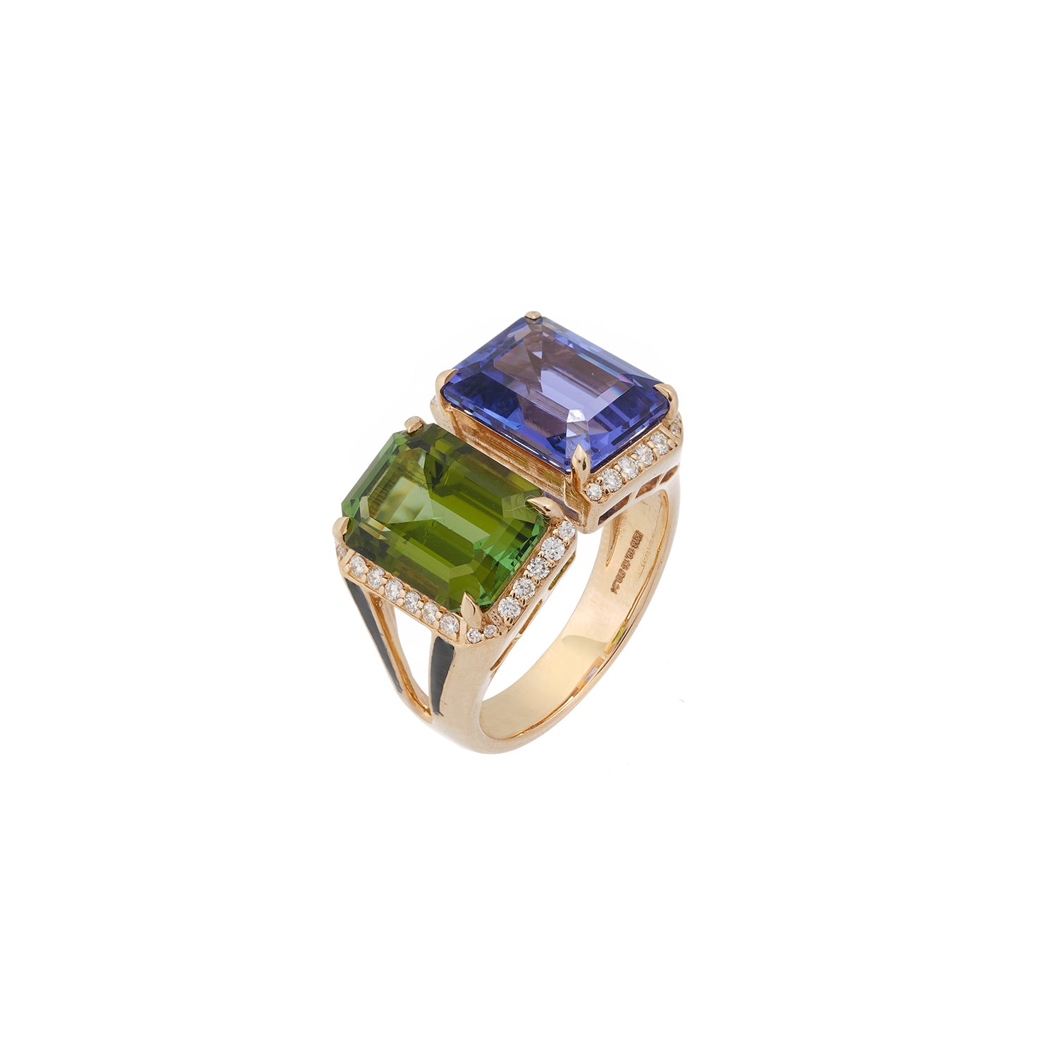 Tanzanite, Green Tourmaline Two-Stone Ring
