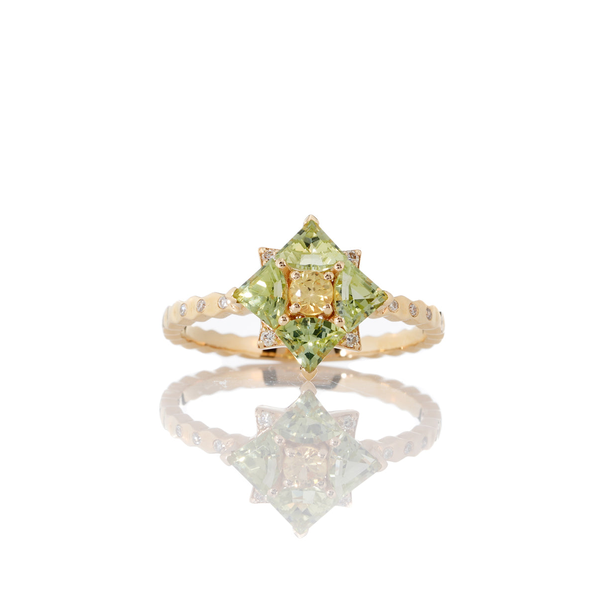 Yellow Sapphire, Green Tourmaline Cluster Ring