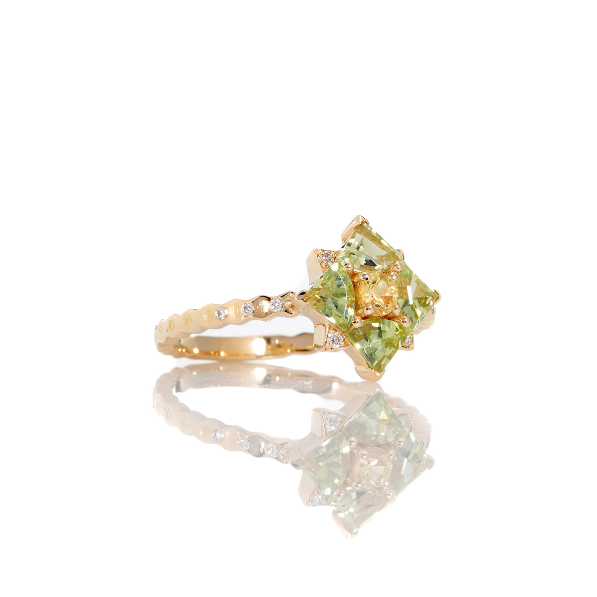 Yellow Sapphire, Green Tourmaline Cluster Ring