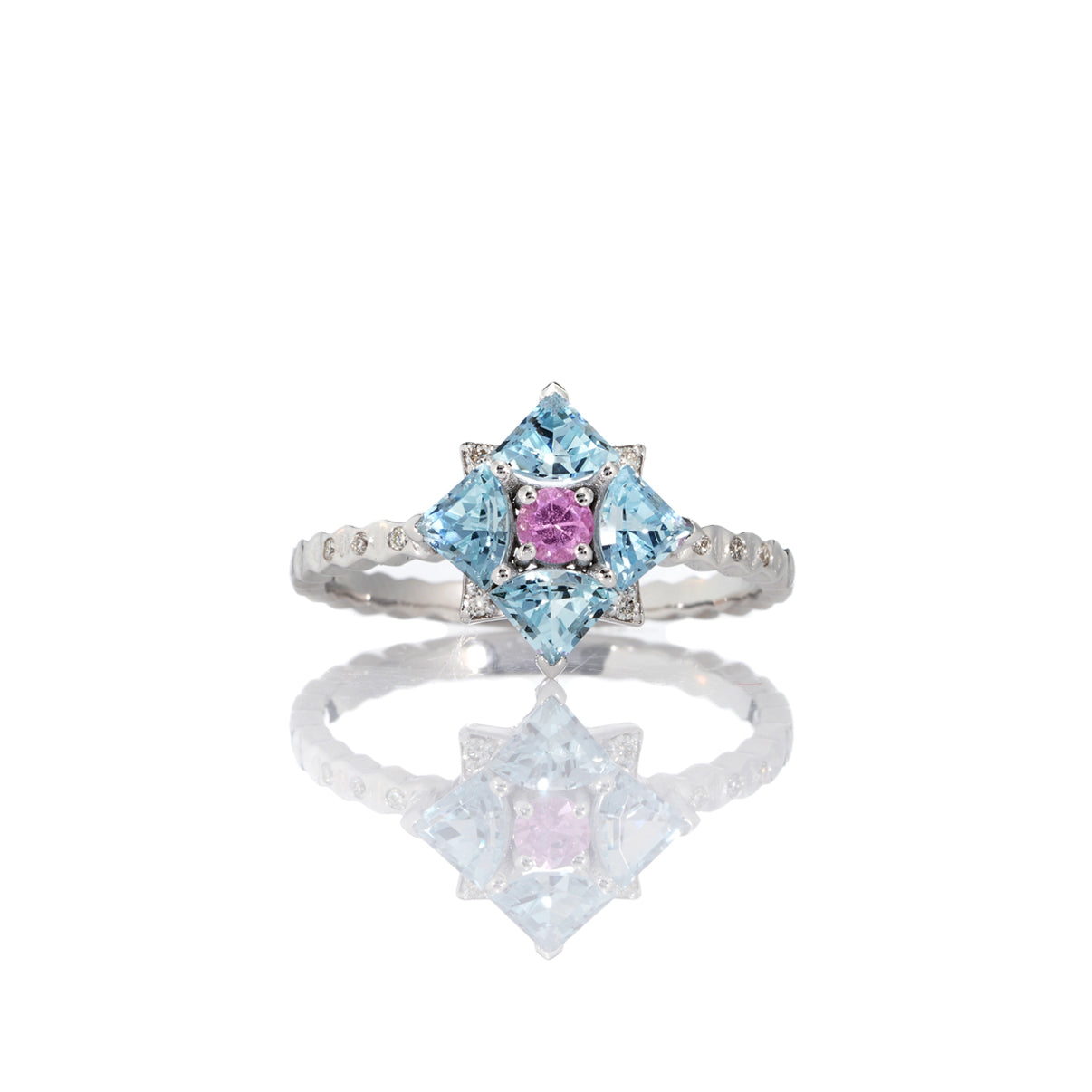 Pink Sapphire, Aquamarine Cluster Ring