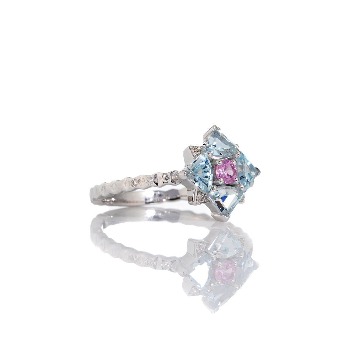 Pink Sapphire, Aquamarine Cluster Ring