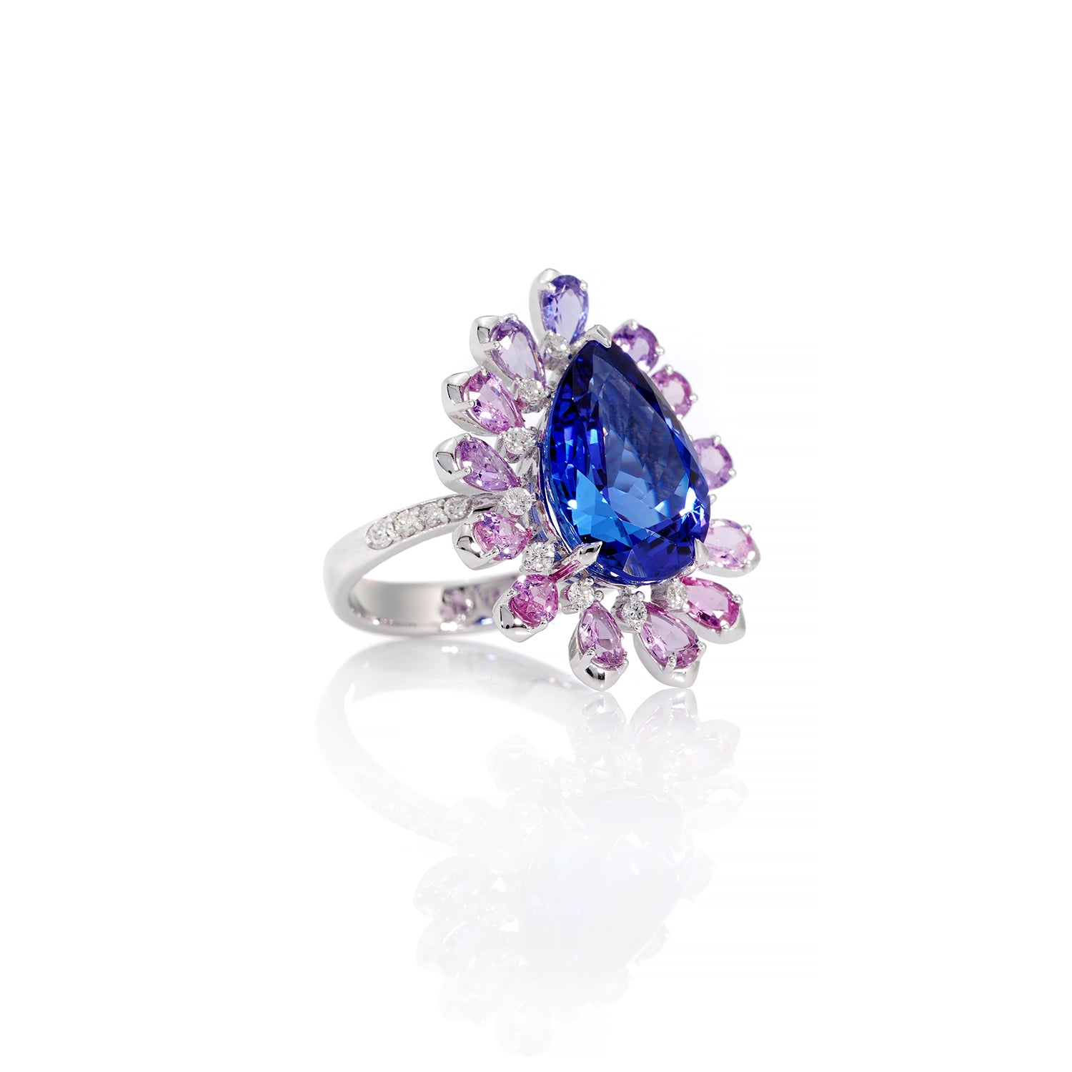 Tanzanite, Pink Sapphire Cluster Ring
